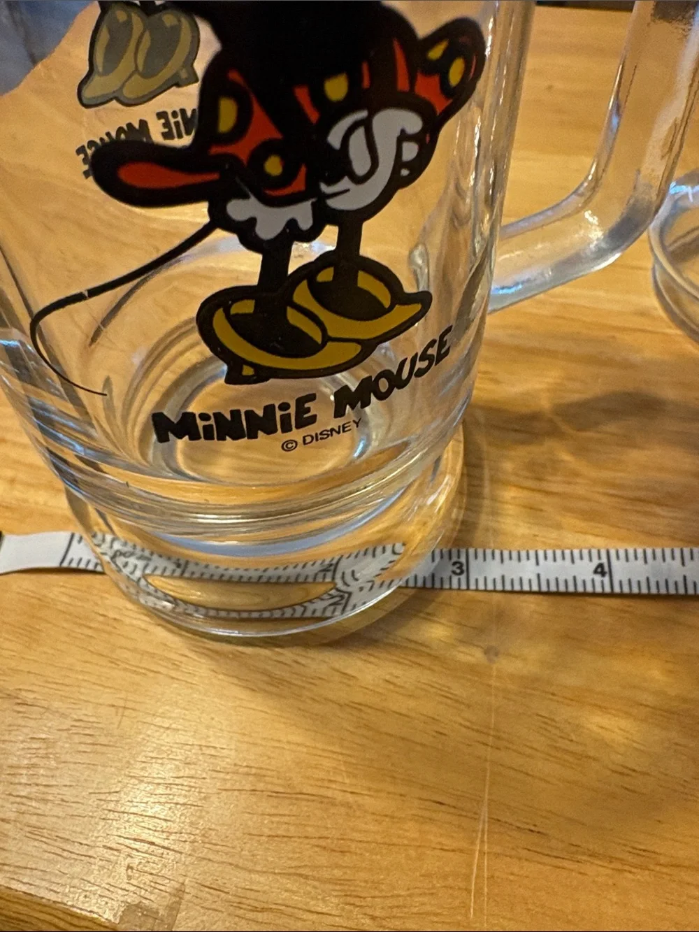 Disney Minnie Mouse Clear Glass Mug with Black and Red Graphic and Clear Lid